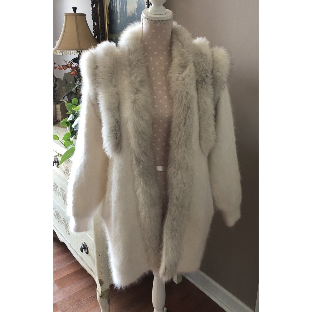 Vintage Angora Rabbit Fur Sweater Coat Free Size Fully Fashion Radzoli White
